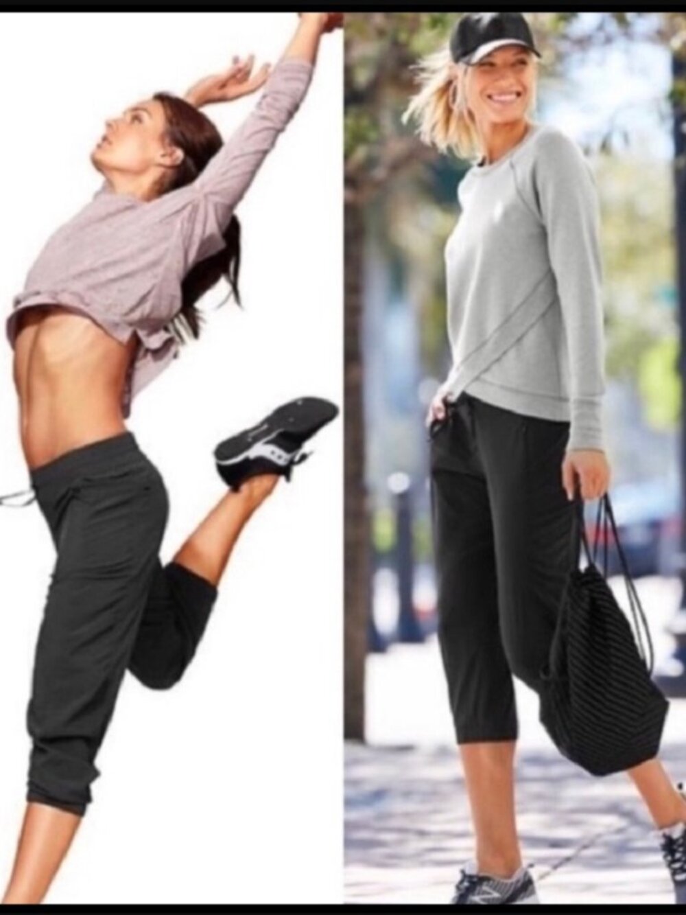 Athleta Black La Viva Cropped Capri Athletic Jogger Pants Activewear Trousers